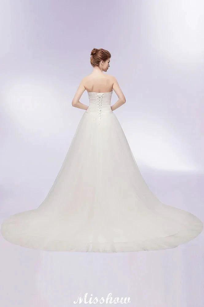 Sweetheart Strapless A-line Feathers Tulle Wedding Dresses (ZD13957)
