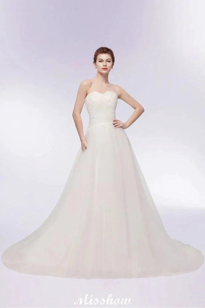 Sweetheart Strapless A-line Feathers Tulle Wedding Dresses (ZD13957)