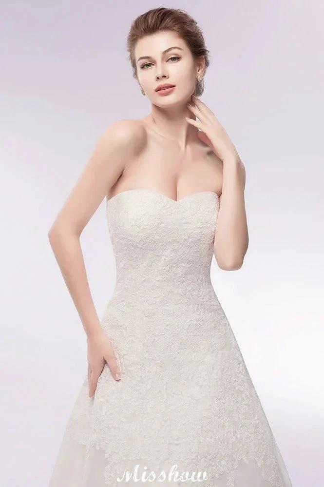 Sweetheart Strapless A-line Long Lace Tulle Wedding Dresses (ZD16613)