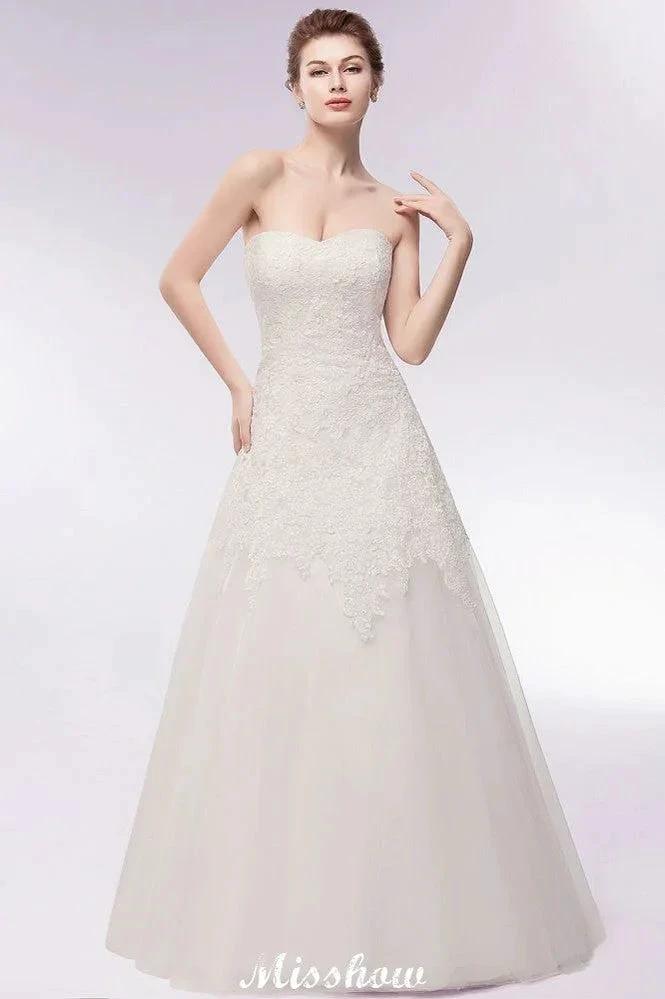 Sweetheart Strapless A-line Long Lace Tulle Wedding Dresses (ZD16613)