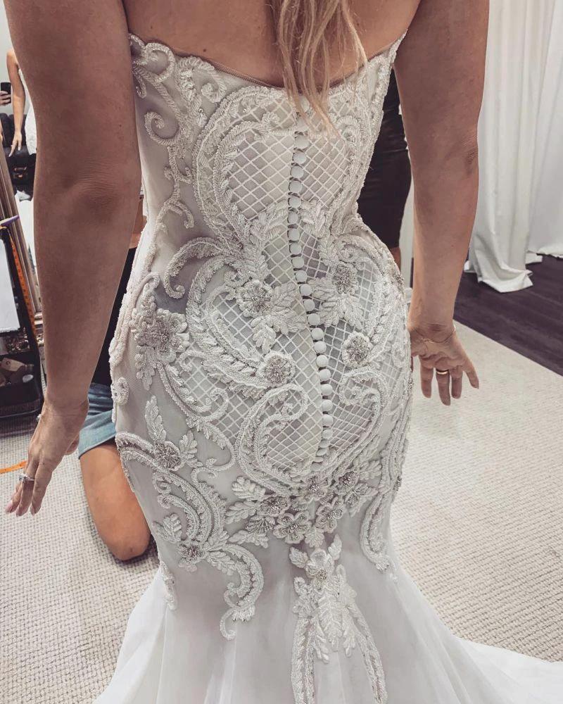 Sweetheart Stunning Lace Mermaid Buttons Wedding Dress (ZD13818)