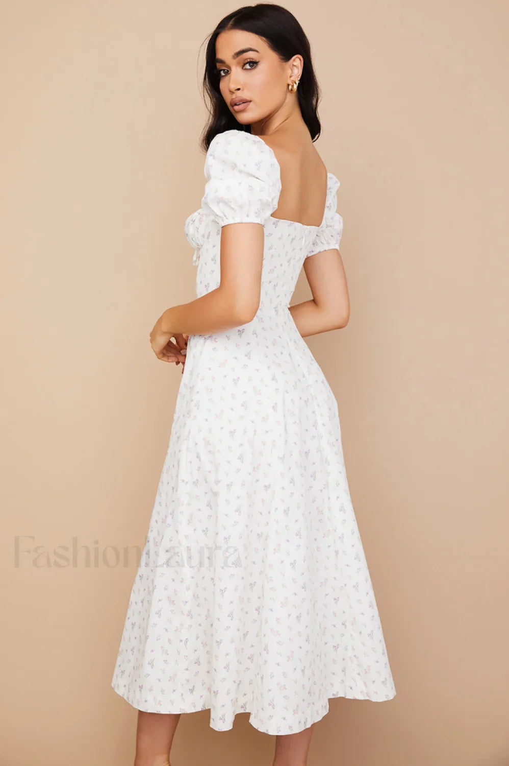 Tallulah Floral Puff Charming Sleeve Midi Dress