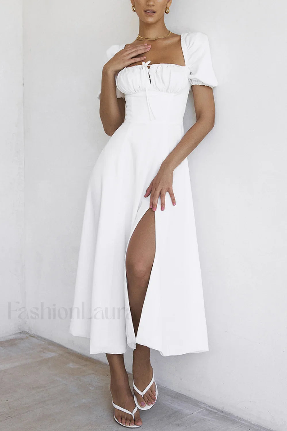 Tallulah Floral Puff Charming Sleeve Midi Dress