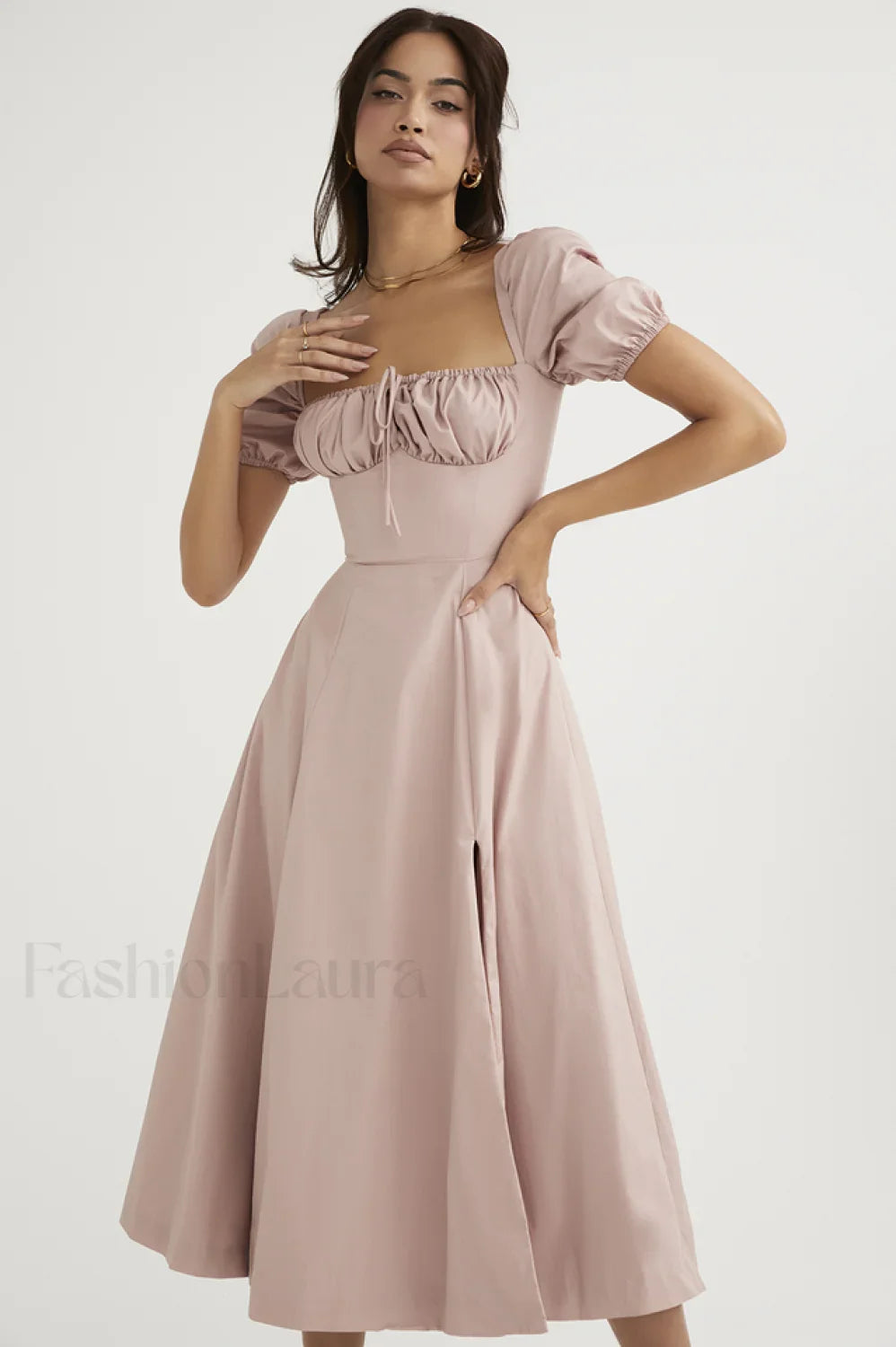 Tallulah Floral Puff Charming Sleeve Midi Dress