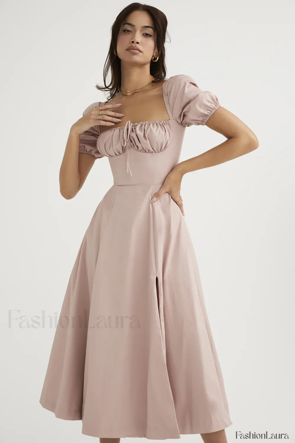 Tallulah Floral Puff Charming Sleeve Midi Dress