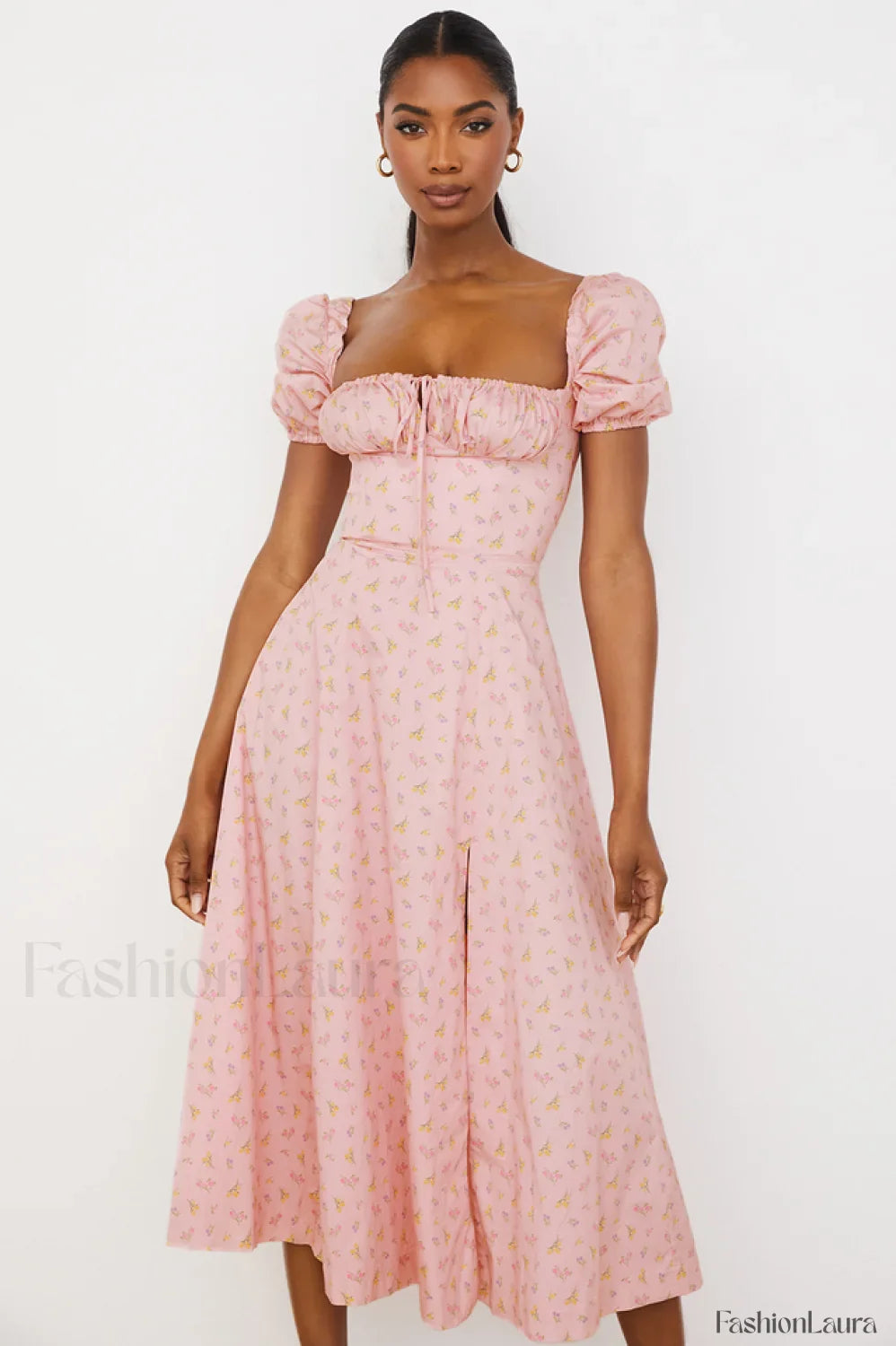 Tallulah Floral Puff Charming Sleeve Midi Dress