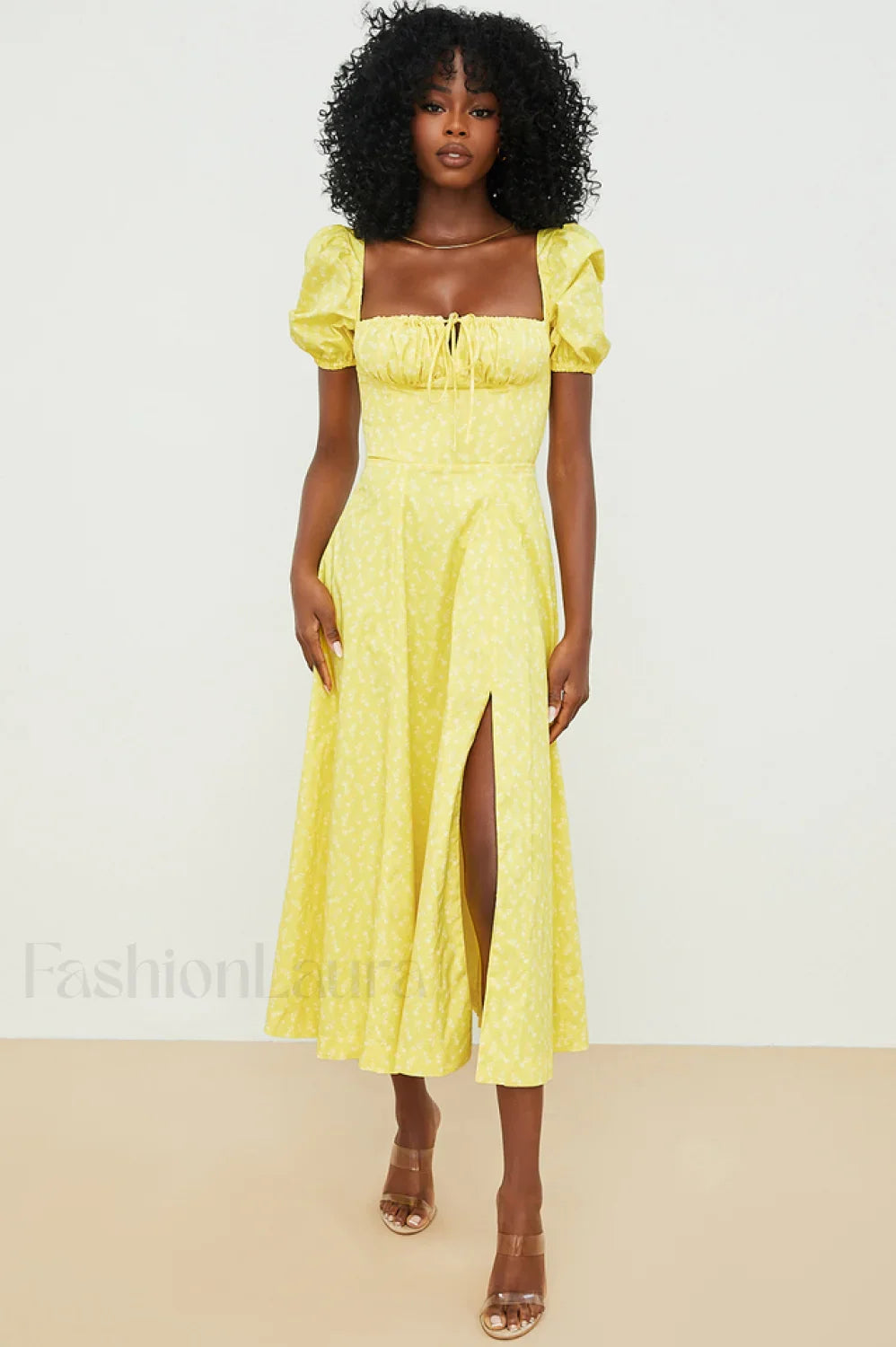 Tallulah Floral Puff Charming Sleeve Midi Dress