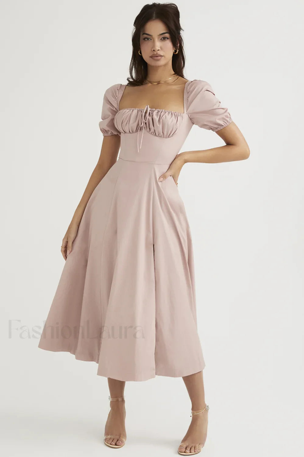 Tallulah Floral Puff Charming Sleeve Midi Dress