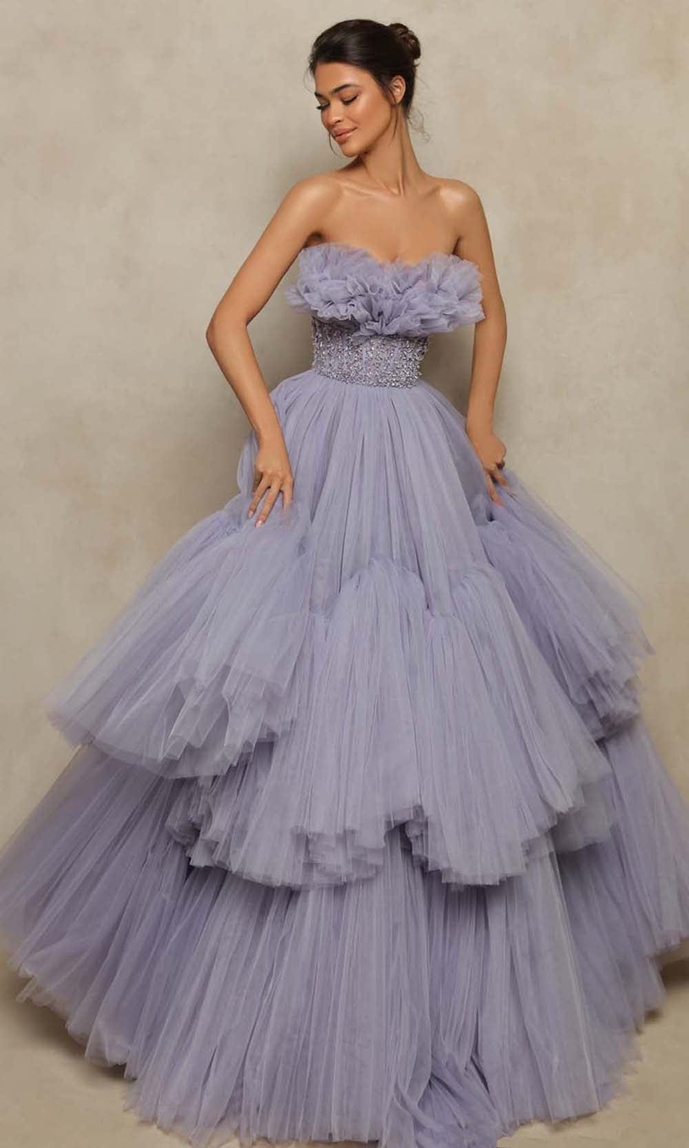 Strapless Tulle Beaded Plus Size Prom Gown - VelvetHem