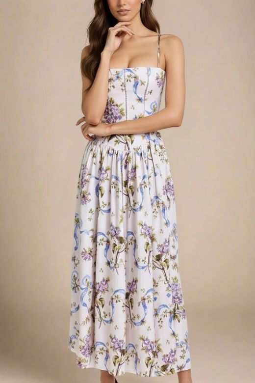 Tasmin Midi Dress - White Floral