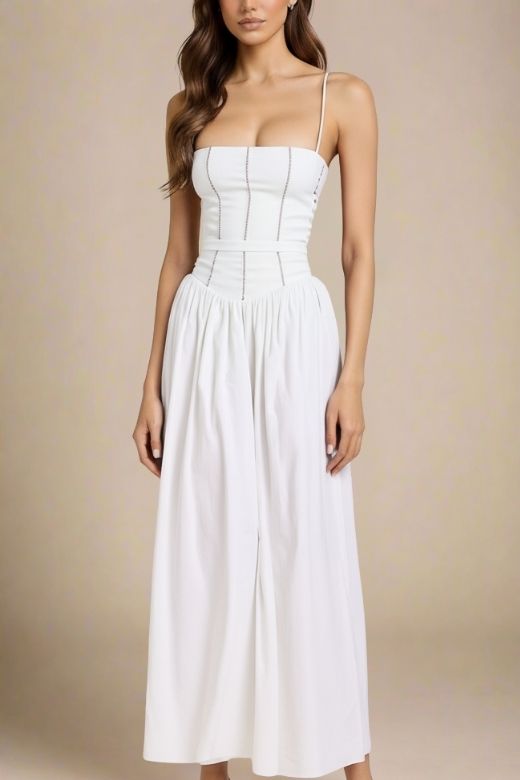 Tasmin Midi Dress - White Pearl