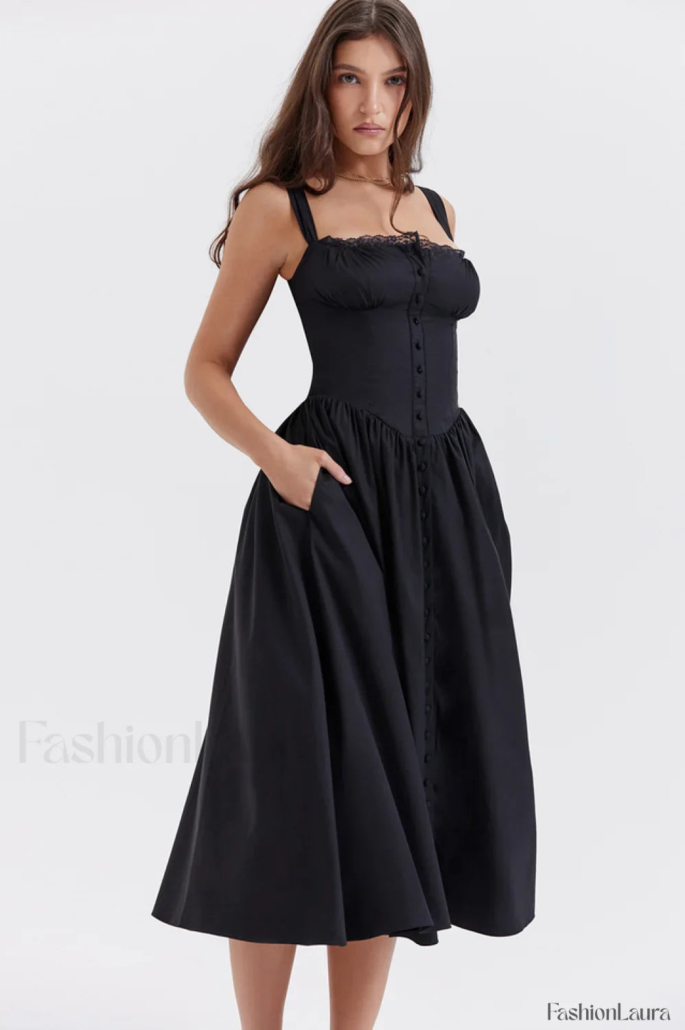 Tatiana Black Stylish Midi Sundress