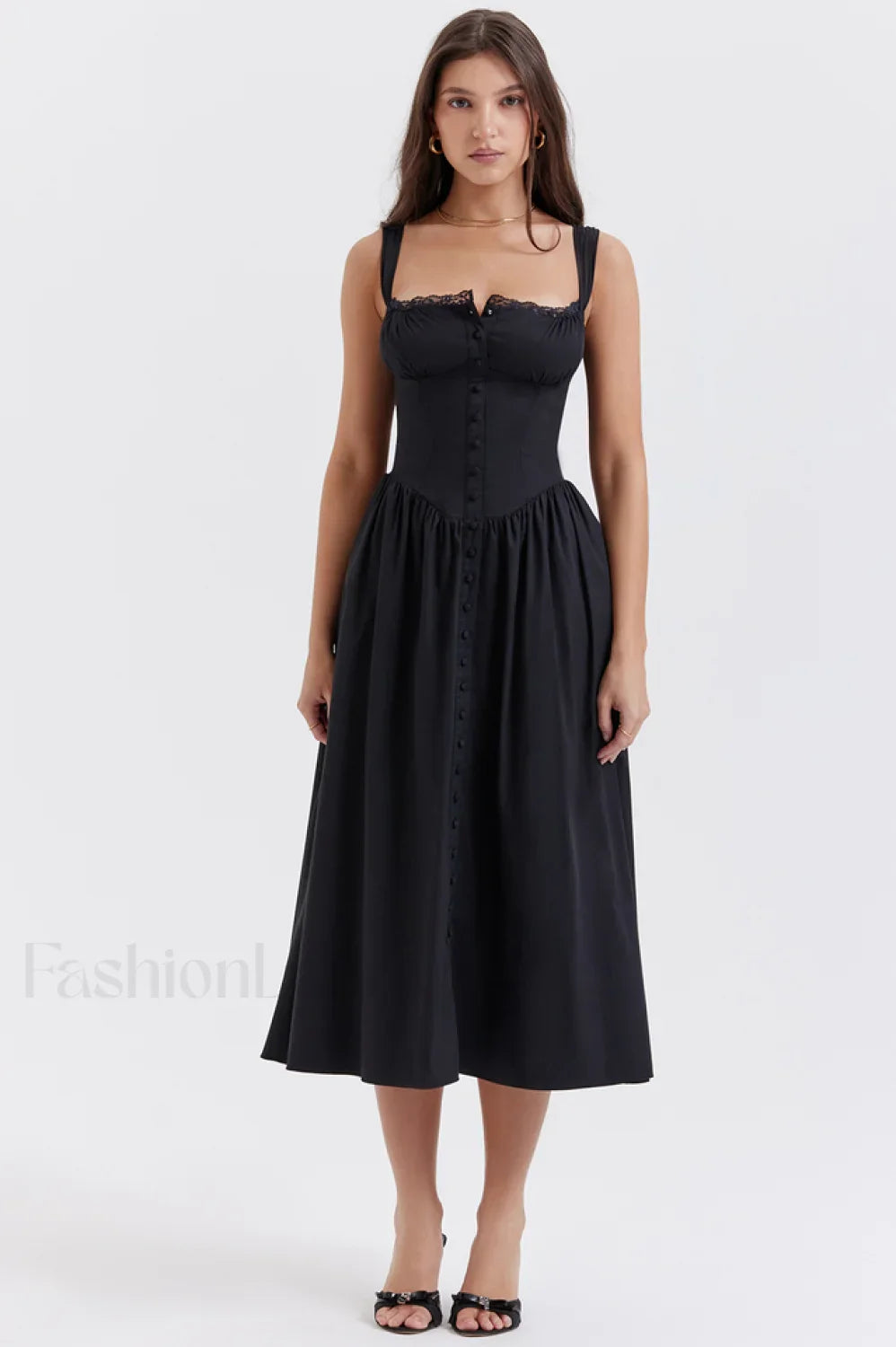 Tatiana Black Stylish Midi Sundress XS / Black