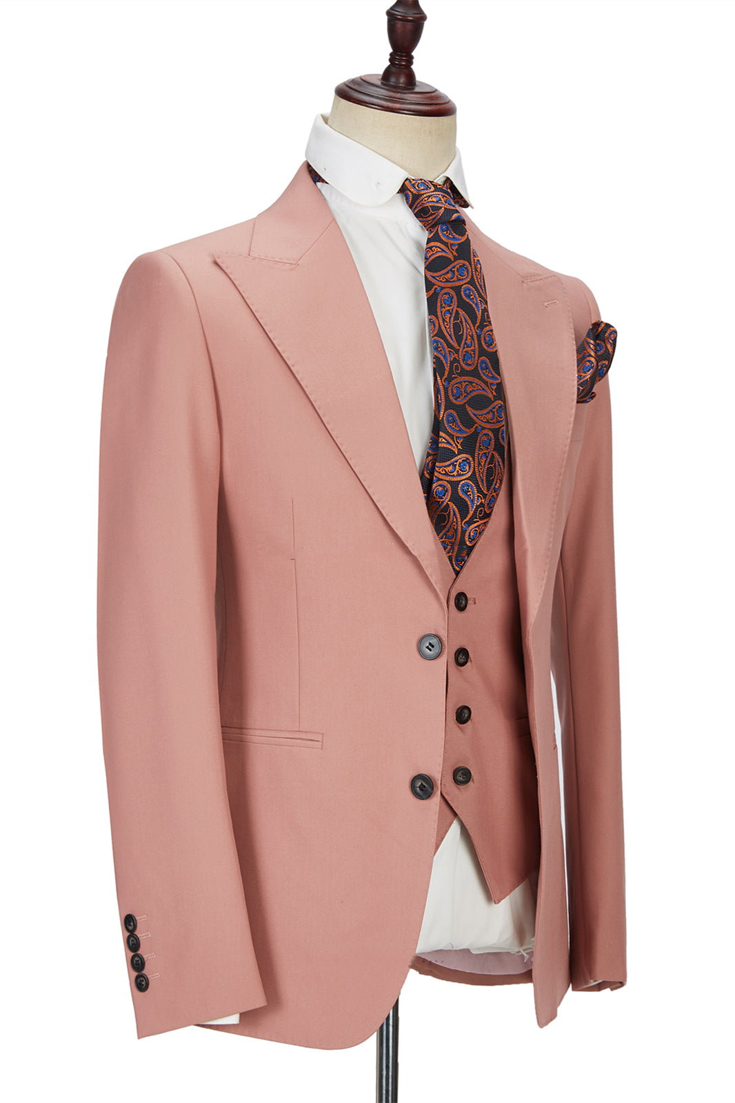 Three-piece Coral Pink Two Buttons Peak Lapel Custom design Men Suit