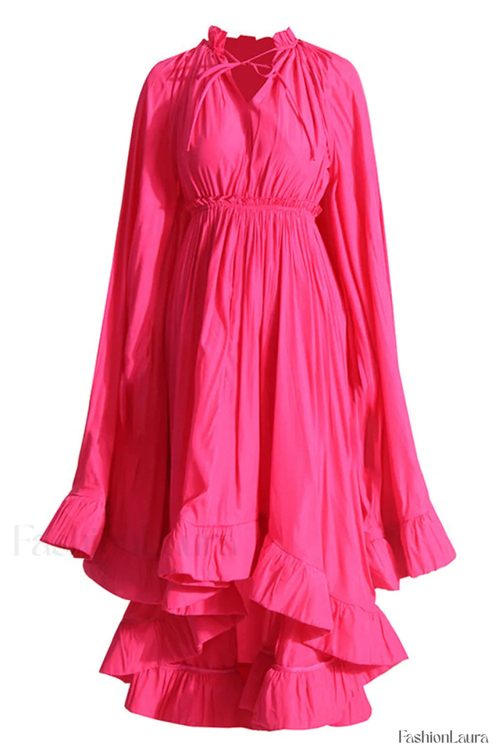 Tie Detailed Stylish Ruffled Crepe Dress