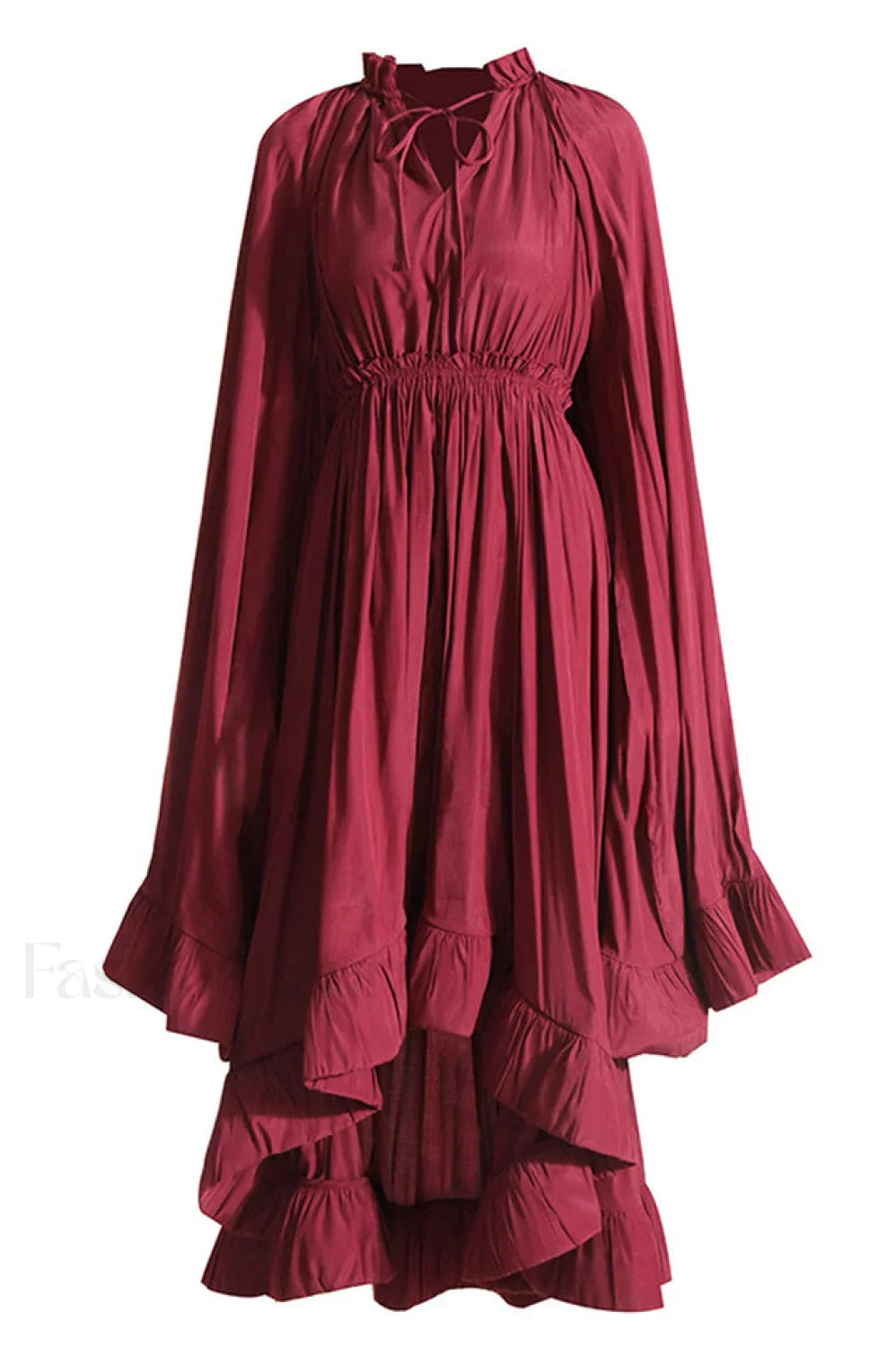 Tie Detailed Stylish Ruffled Crepe Dress