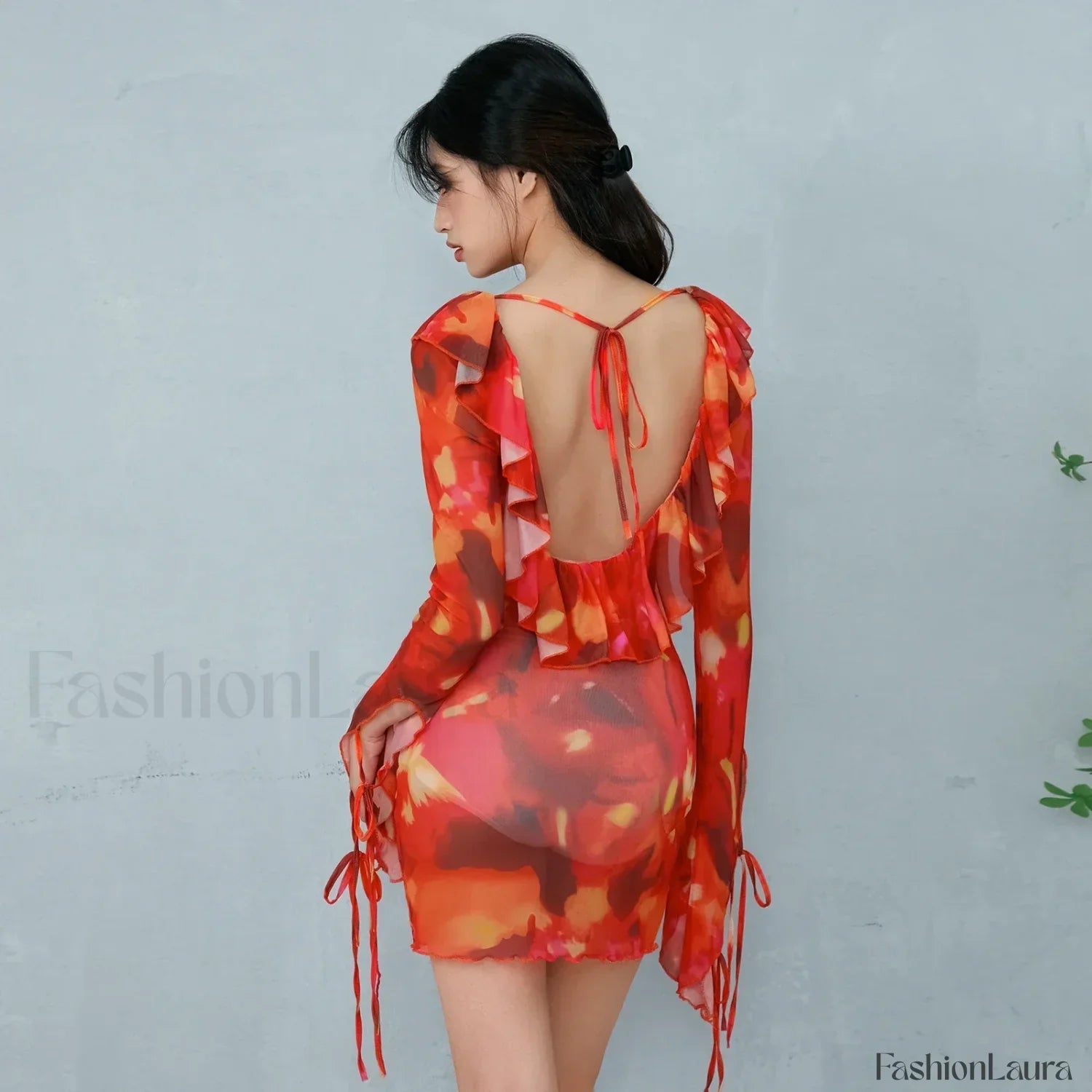 Tie-Dye Ruffled Floral Dress