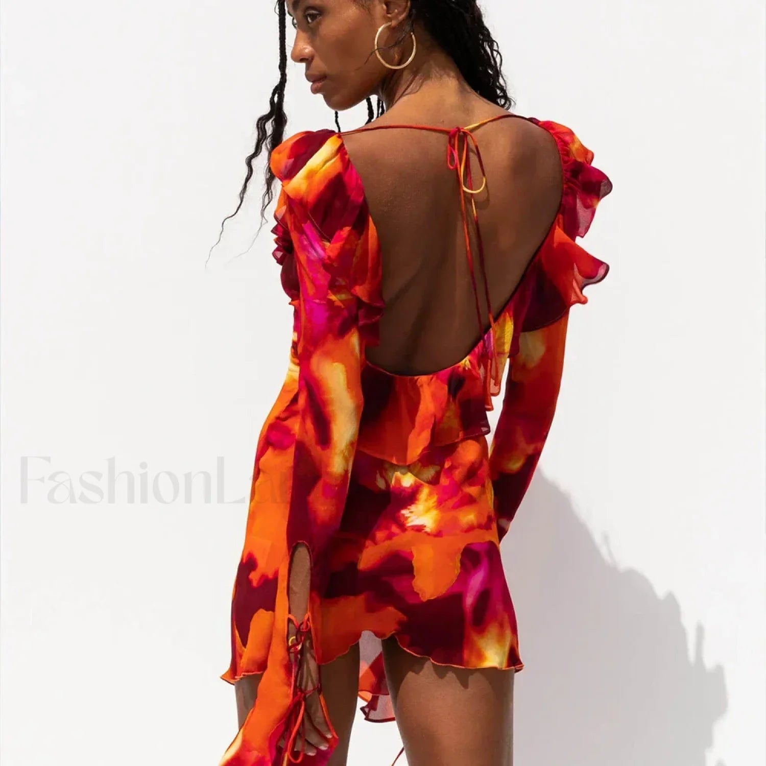 Tie-Dye Ruffled Floral Dress
