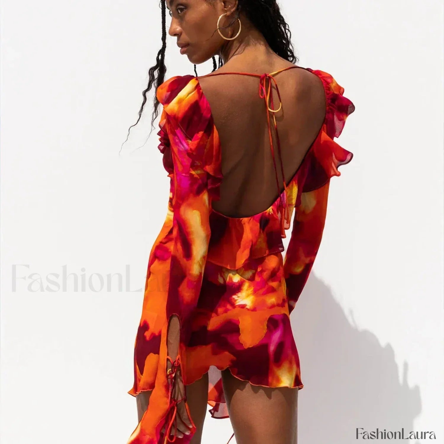 Tie-Dye Ruffled Floral Dress