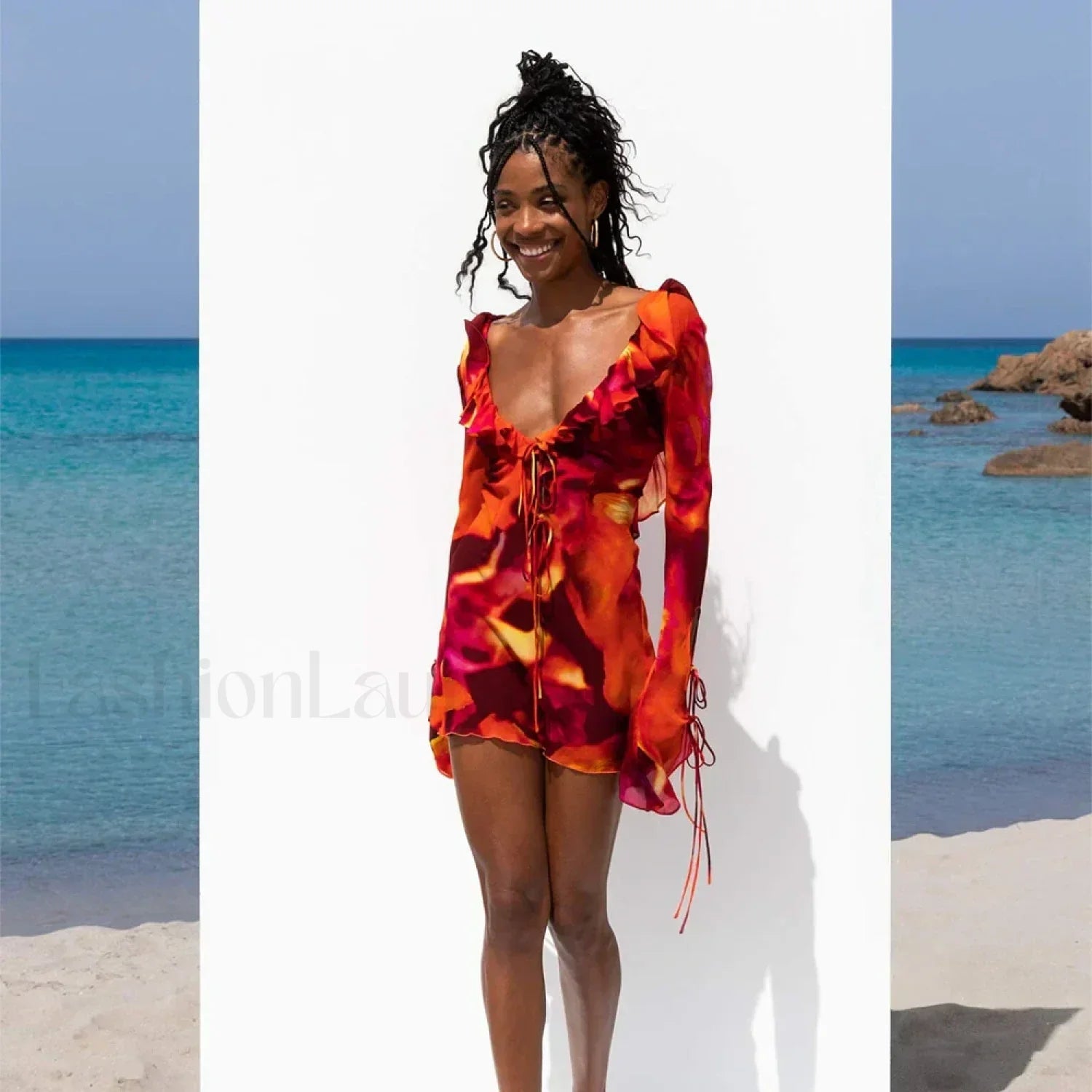 Tie-Dye Ruffled Floral Dress