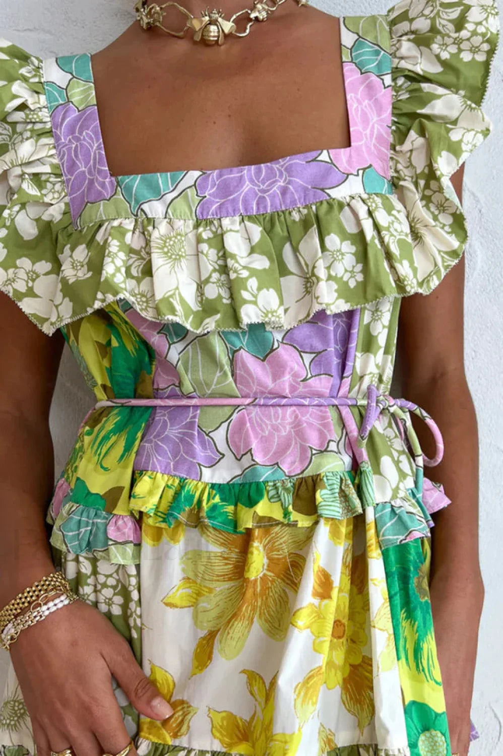 Tiered Patchwork Stylish Midi Dress