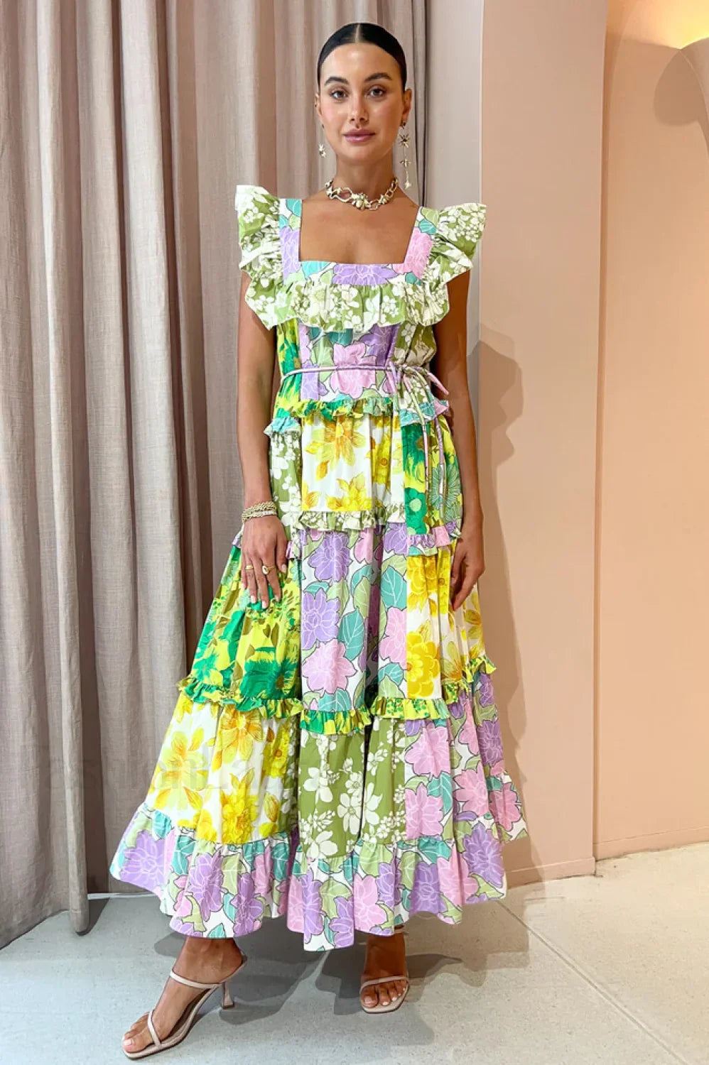 Tiered Patchwork Stylish Midi Dress