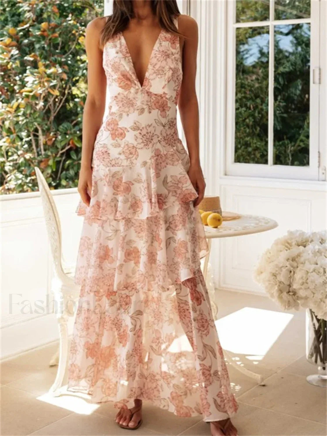 Tiered V Neck Dress with Relaxed Fit and Seasonal Wardrobe Essential