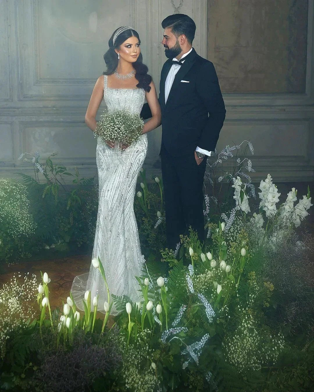 Trendy Floor Length Square Spaghetti Straps Sleeveless Mermaid Lace Wedding Dress (ZD15770) - View 2 | VelvetHem