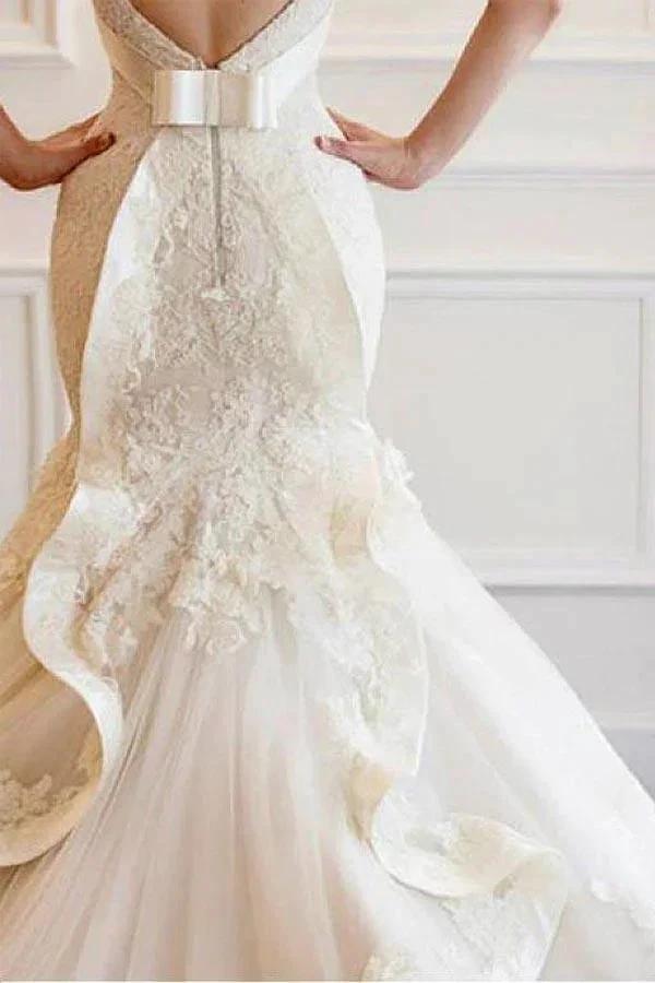 Tulle Mermaid Wedding Dress With Lace Appliques (ZD15397) - View 3 | VelvetHem