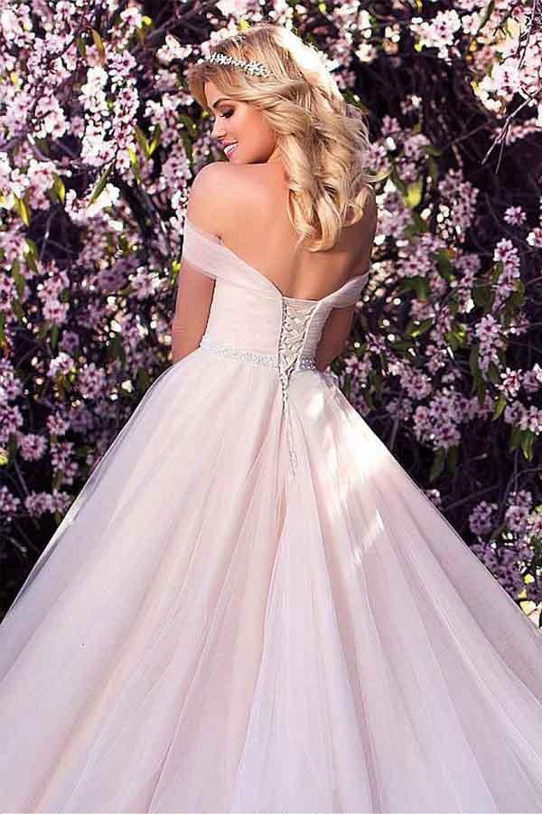 Tulle Off-the-shoulder Neckline A-line Wedding Dress With Beading (ZD15419)