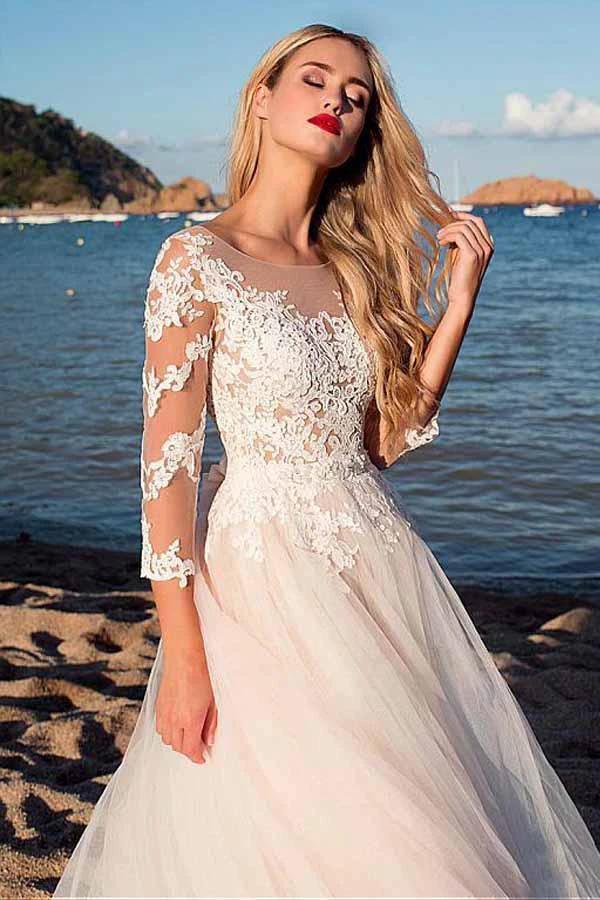 Tulle Scoop Neckline A-line Wedding Dress With Lace Appliques (ZD16038)