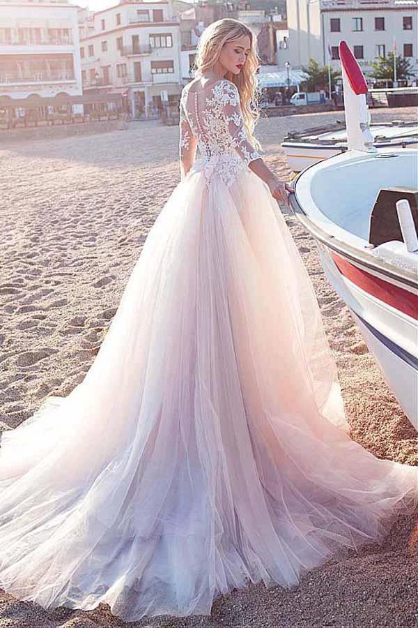 Tulle Scoop Neckline A-line Wedding Dress With Lace Appliques (ZD16038)