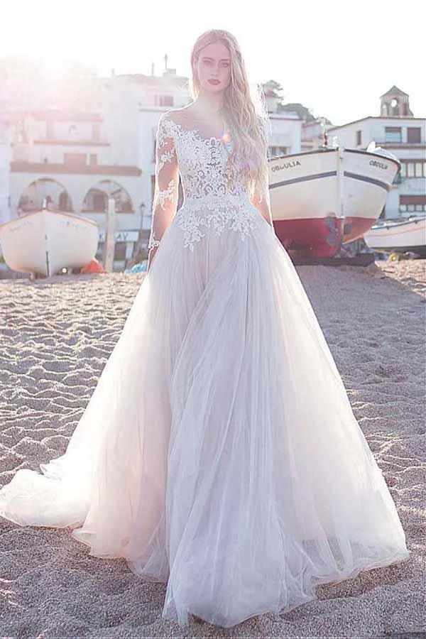 Tulle Scoop Neckline A-line Wedding Dress With Lace Appliques (ZD16038)