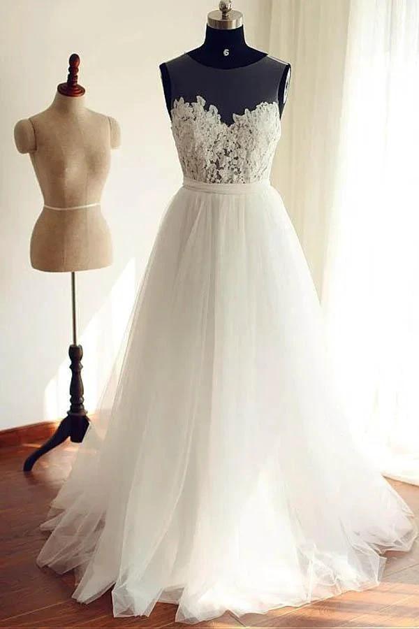 Tulle Scoop Neckline A-line Wedding Dresses With Lace Appliques (ZD15418)