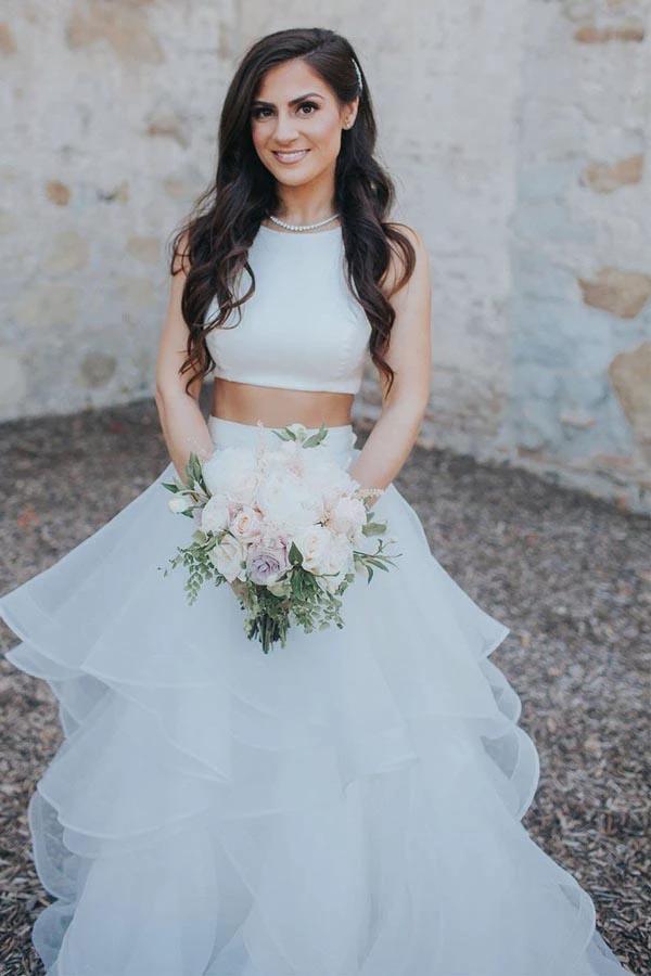 Two Piece White Wedding Dresses Ruffle Skirt A-line Wedding Dress (ZD15403)