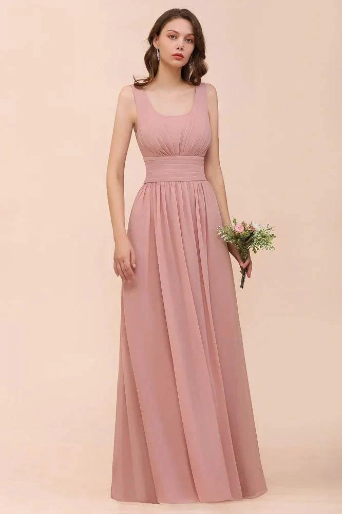 U-Neck High Waist Bridesmaid Dress Long Chiffon Formal Party Dress (ZD13017)
