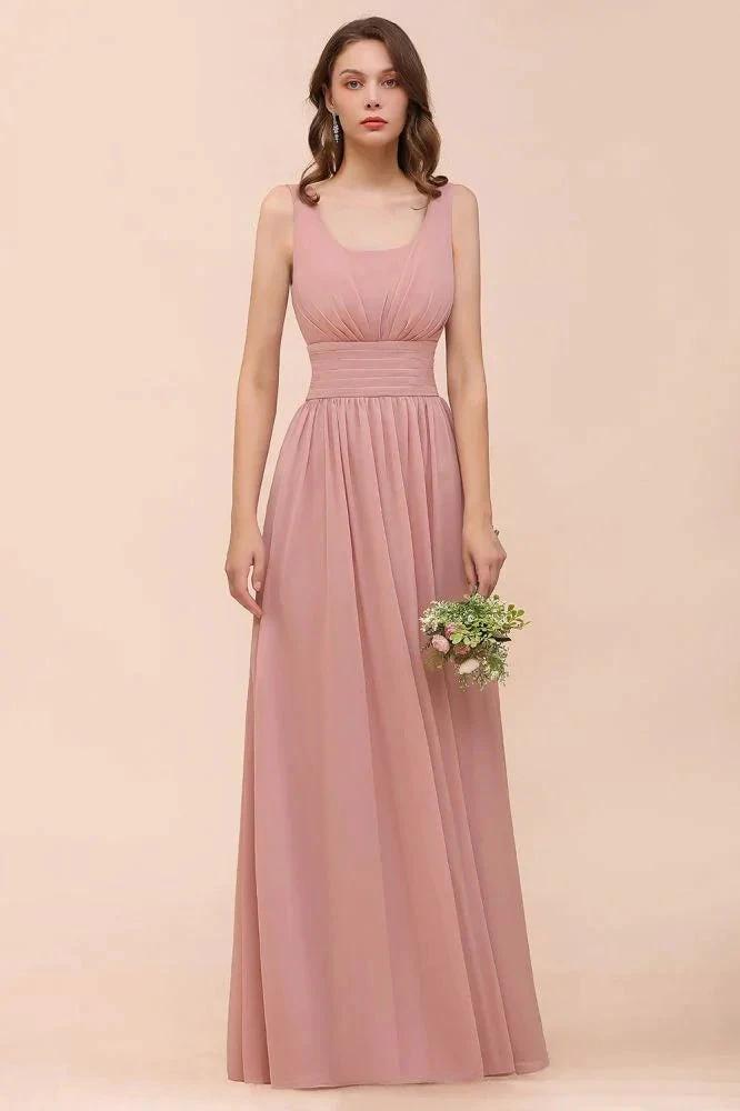 U-Neck High Waist Bridesmaid Dress Long Chiffon Formal Party Dress (ZD13017)