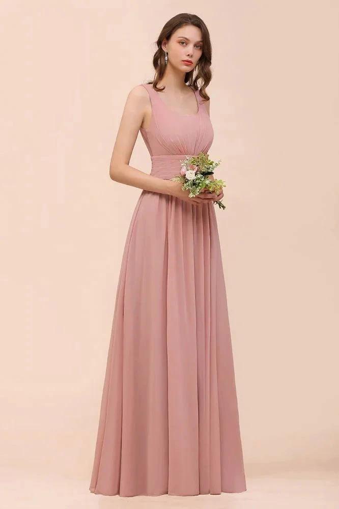 U-Neck High Waist Bridesmaid Dress Long Chiffon Formal Party Dress (ZD13017)