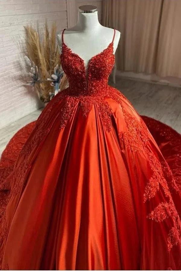 Unique Long Princess Sweetheart Backless Appliques Lace Satin Wedding Dress (ZD15090)