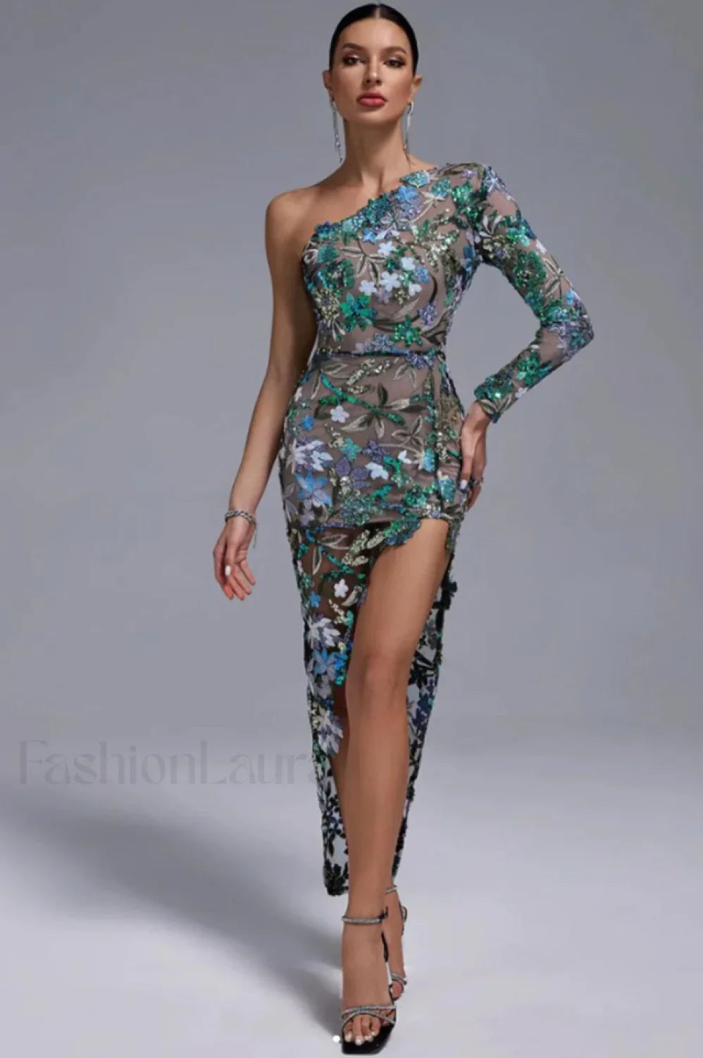 Uriela Sequin Stylish Embroidered Asymmetric Dress