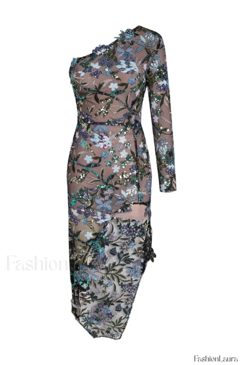 Uriela Sequin Stylish Embroidered Asymmetric Dress