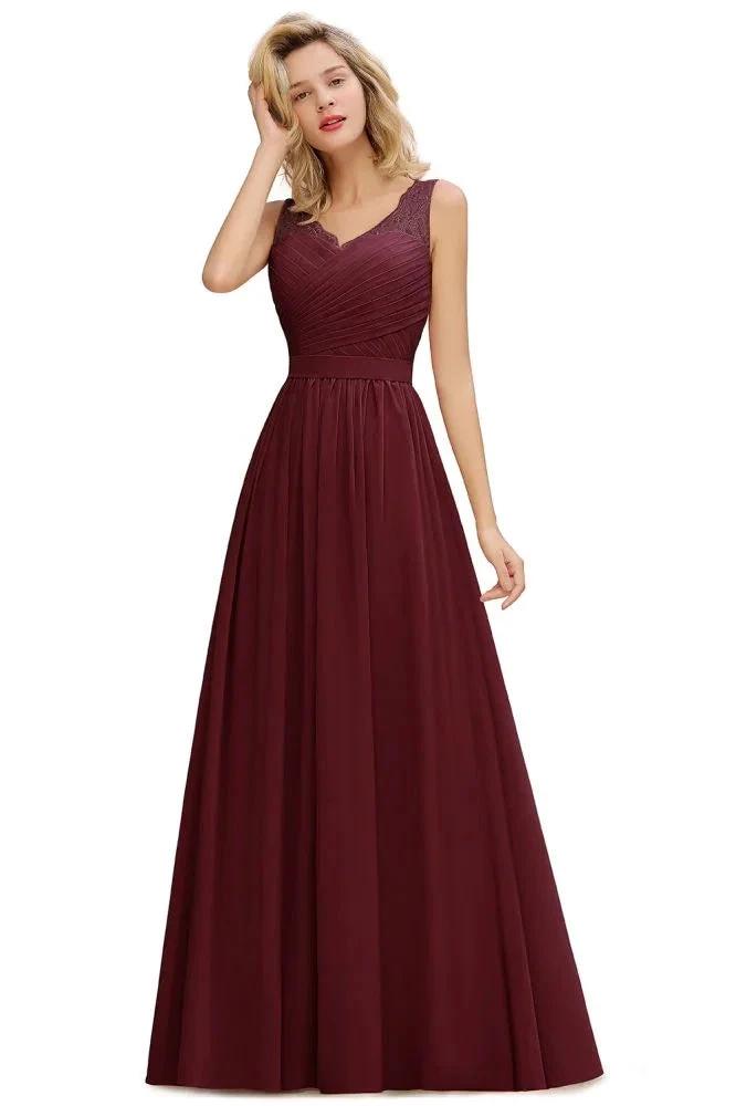 V-Neck Aline Ruffle Chiffon Bridesmaid Dress Sleeveless Floral Evening Swing Dress by misshow.com