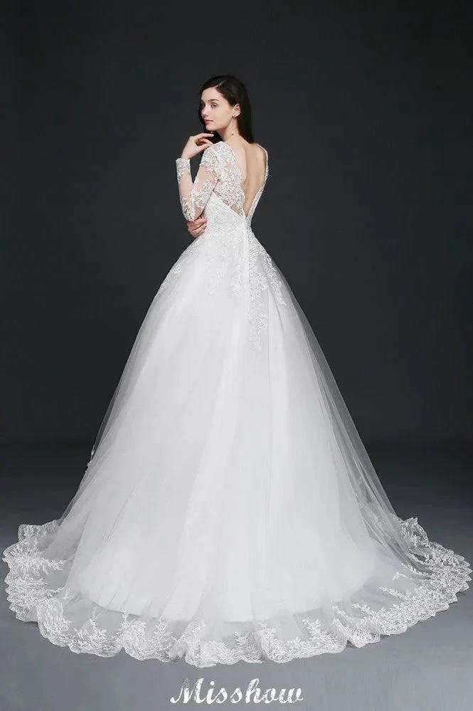 V-Neck Ball Gown Lace Tulle Wedding Dresses (ZD13930)