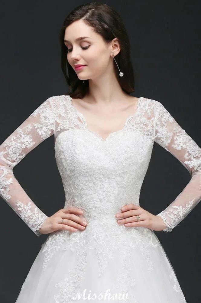 V-Neck Ball Gown Lace Tulle Wedding Dresses (ZD13930)