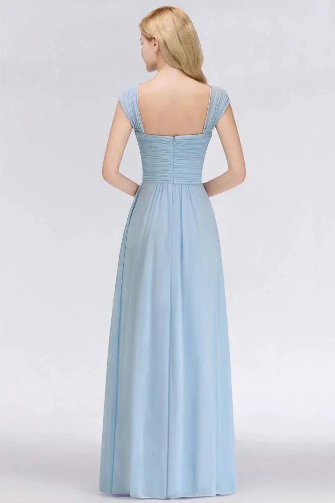 V-Neck Chiffon aline Bridesmaid Dress Sky Blue Floor Length Evening Swing Dress (ZD13090)