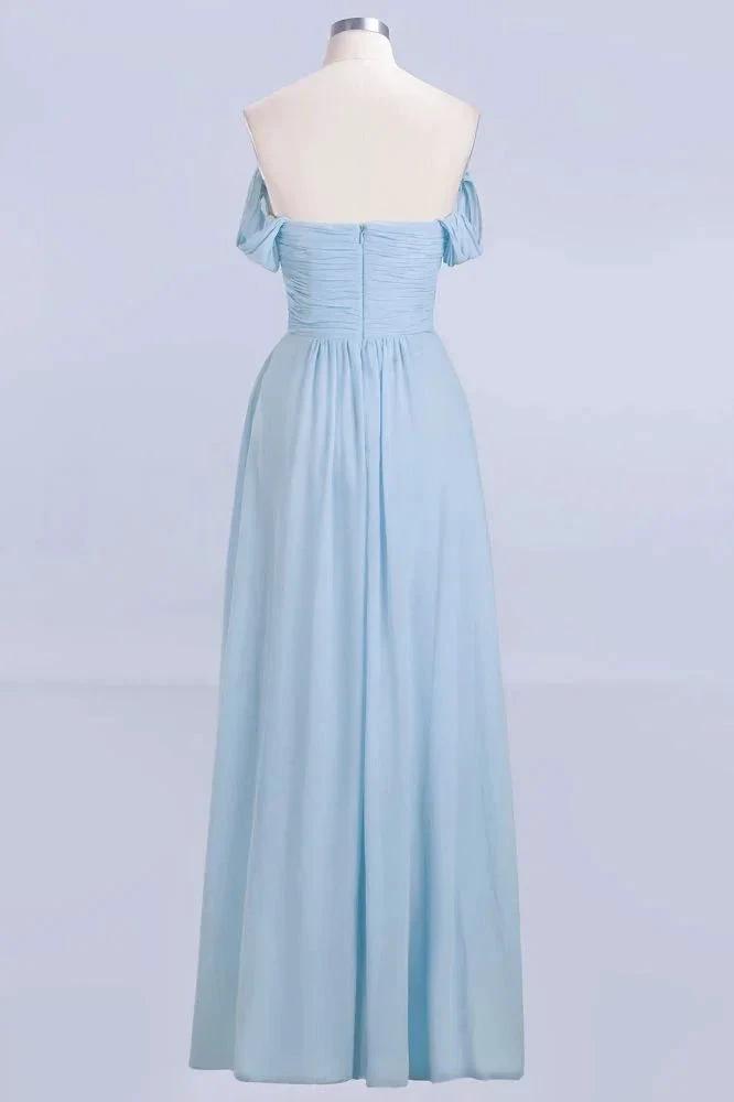 V-Neck Chiffon aline Bridesmaid Dress Sky Blue Floor Length Evening Swing Dress (ZD13090)