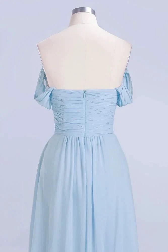 V-Neck Chiffon aline Bridesmaid Dress Sky Blue Floor Length Evening Swing Dress (ZD13090)