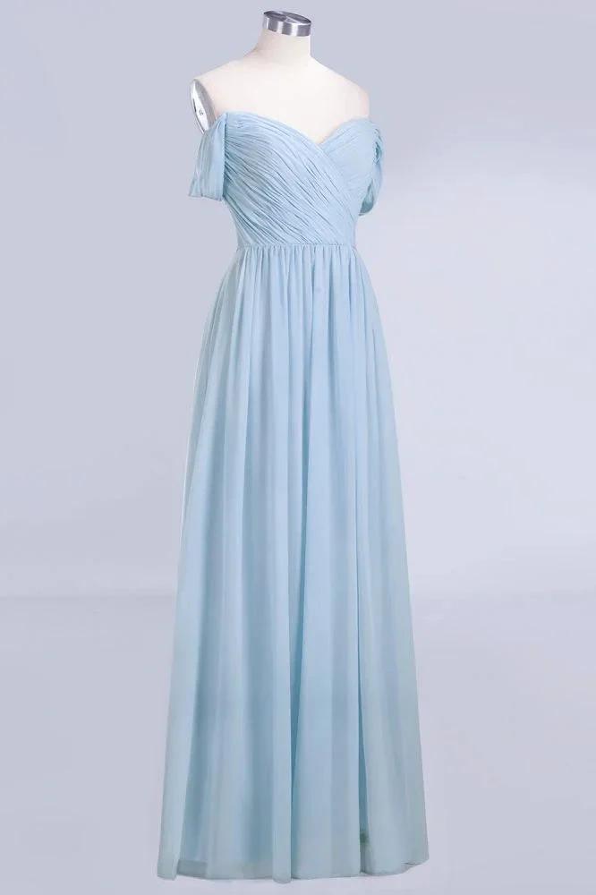 V-Neck Chiffon aline Bridesmaid Dress Sky Blue Floor Length Evening Swing Dress (ZD13090)