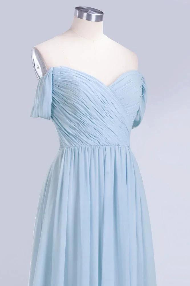 V-Neck Chiffon aline Bridesmaid Dress Sky Blue Floor Length Evening Swing Dress (ZD13090)