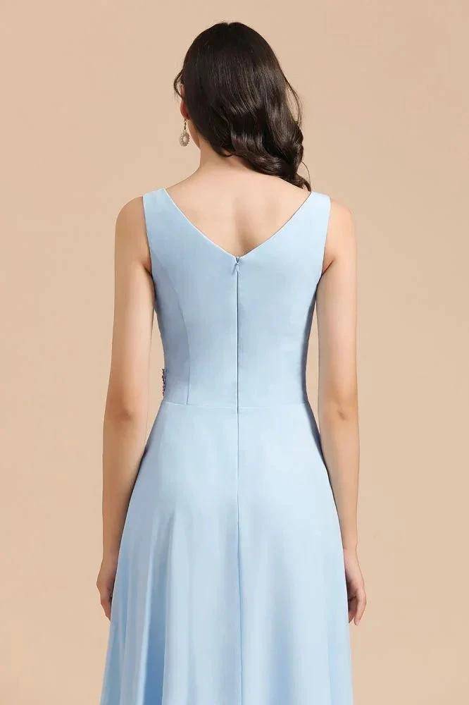 V-Neck Chiffon Aline Bridesmaid Dress Sleeveless Floor Length Simple Wedding Dress (ZD13096)